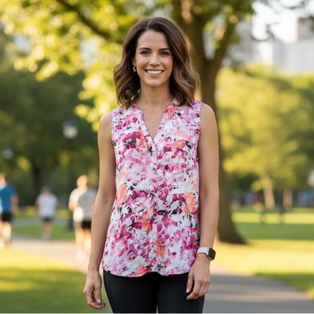 Apt. 9 Floral Sleeveless V-Neck Button Front Top 1X